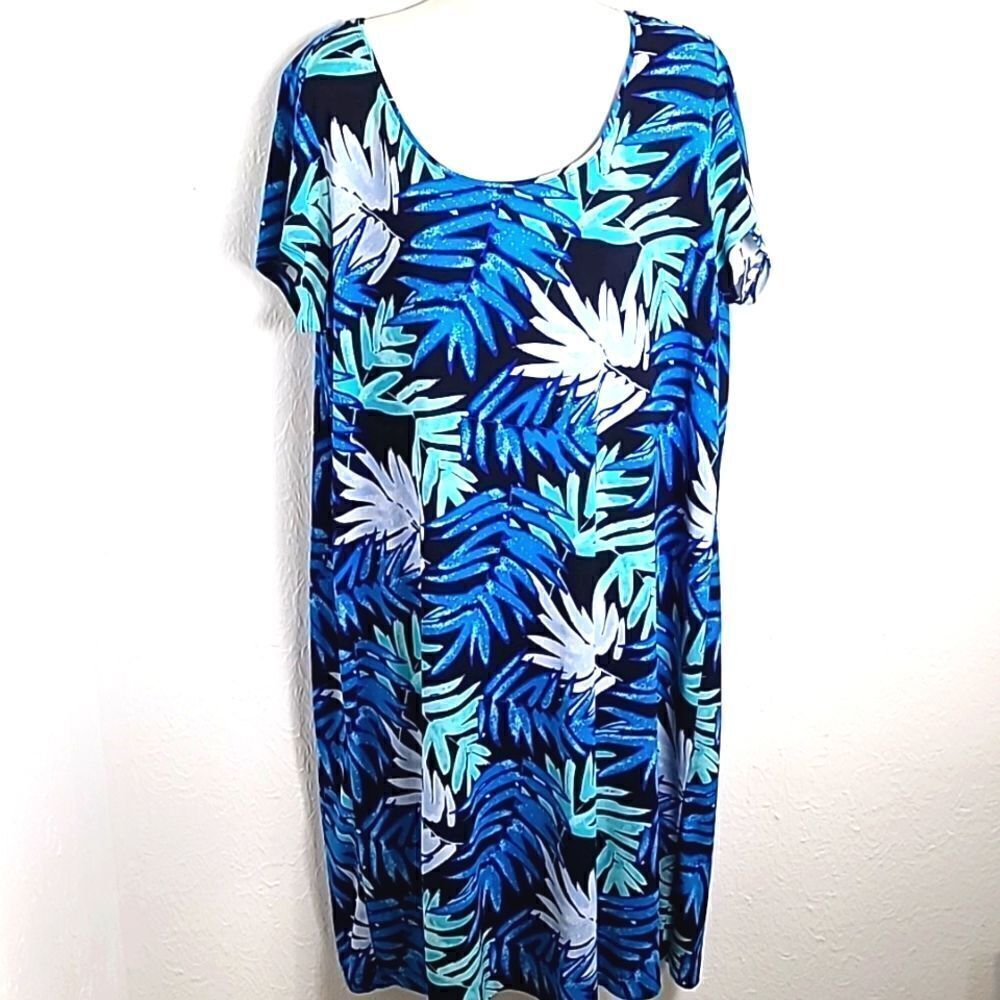 White Stag Blue, White & Teal Floral Dress, Size XL 16-18